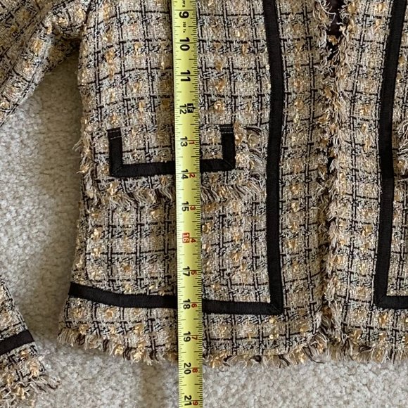 πHPπ Vintage Tweed Fringe Hem Blazer Size 4 Lined, Brown Tan & Cream - Picture 9 of 15